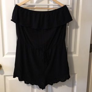 Strapless Black Romper with Eyelet Bottom Size XL